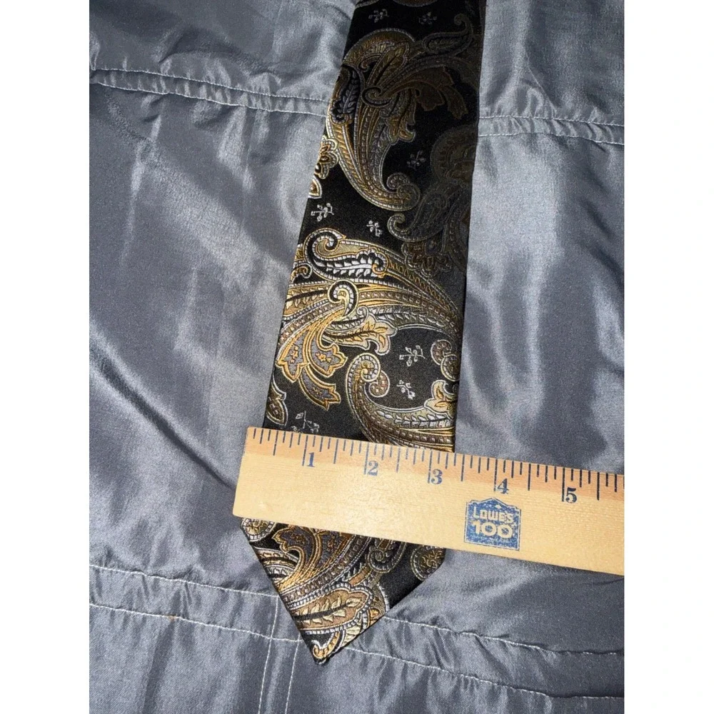 Pierre Cardin Mens Silk Necktie Black Gold Silver Paisley Classic Formal Tie